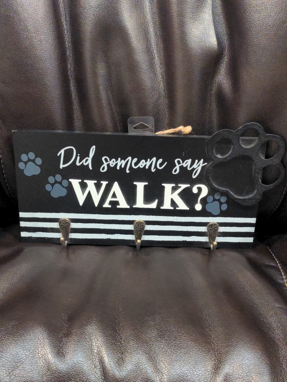 Did Someone Say WALK? Black Dog Leash and Key Hook Rack